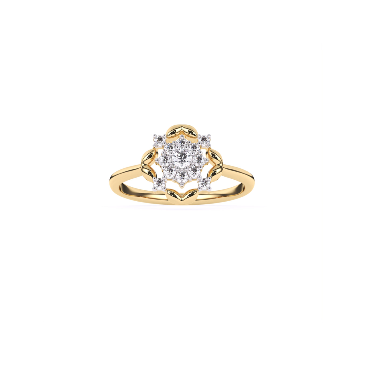 Round Fancy Geometric Pattern 14K Gold Diamond Ring
